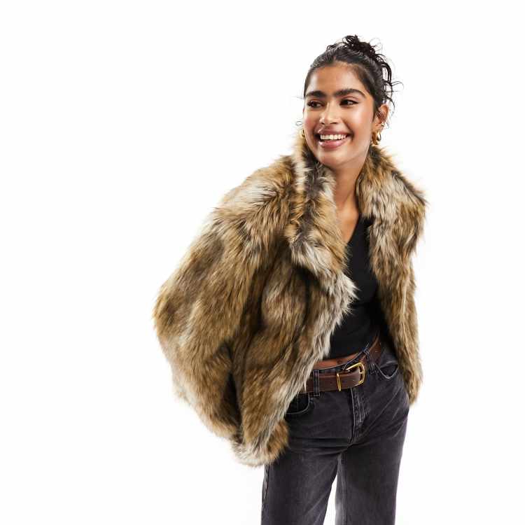 ASOS DESIGN tipped fur jacket in brown