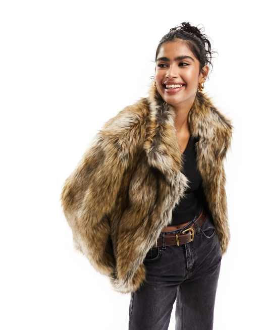 ASOS DESIGN tipped fur jacket in brown ASOS