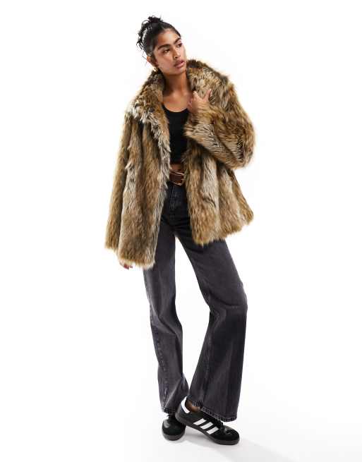 ASOS DESIGN tipped fur jacket in brown