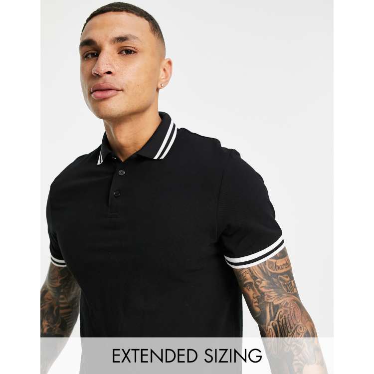 ASOS DESIGN tipped pique polo shirt in black BLACK