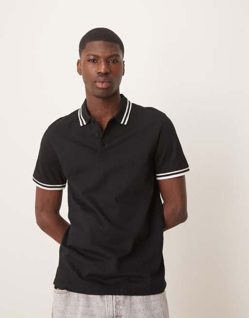 Black pique clearance polo shirt