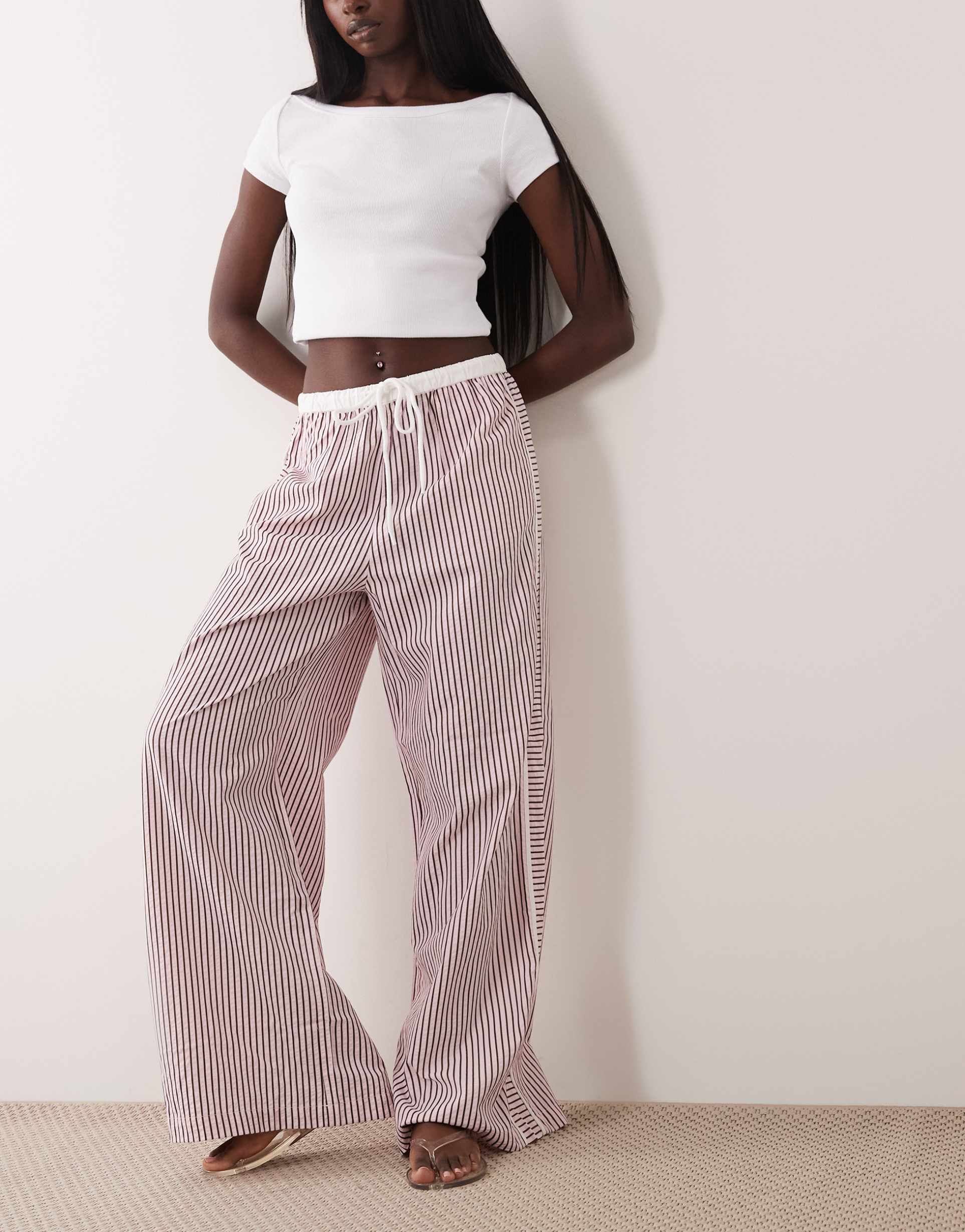 asos design tipped pull-on pants with tie in pink stripe