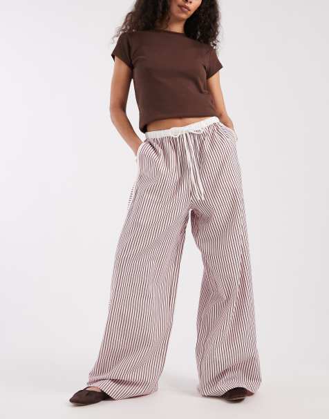 ASOS DESIGN tipped pull on trousers with tie in pink stripe - PINK - view 1