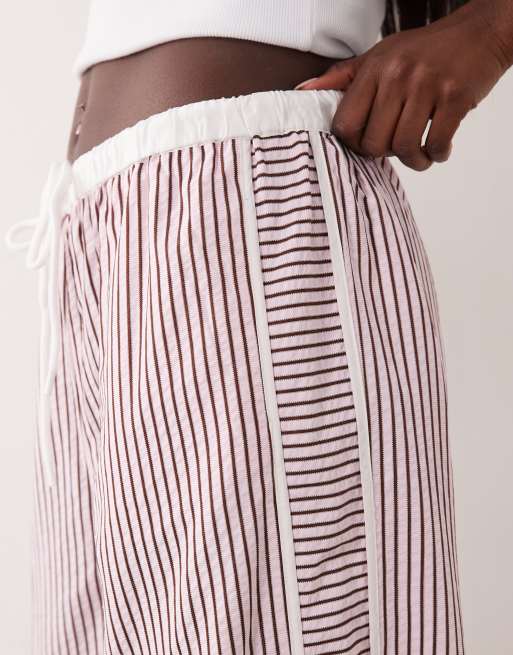 ASOS DESIGN tipped pull on trousers with tie in pink stripe - PINK, 3 of 5