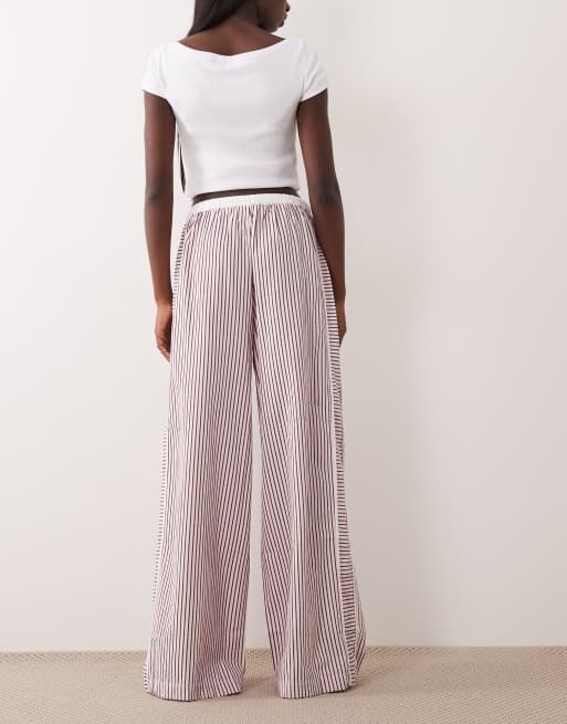 ASOS DESIGN tipped pull on trousers with tie in pink stripe - PINK, 4 of 5