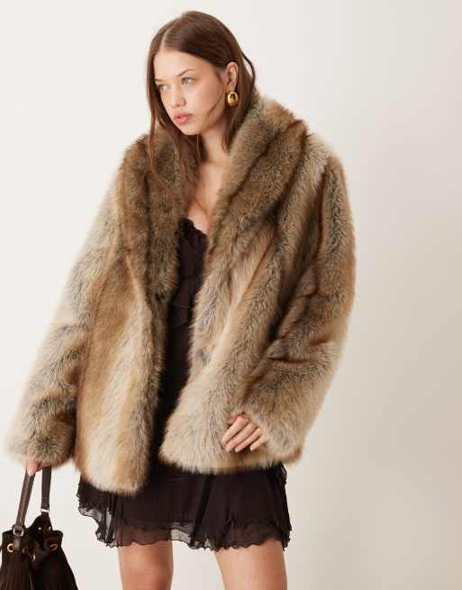 ASOS DESIGN tipped vintage faux fur coat in brown mink ASOS