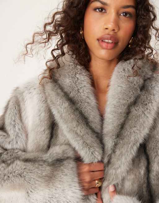 ASOS DESIGN tipped vintage faux fur coat in gray stripe