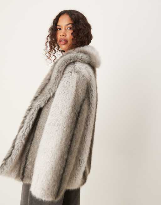 ASOS DESIGN tipped vintage faux fur coat in grey stripe, 3 of 4