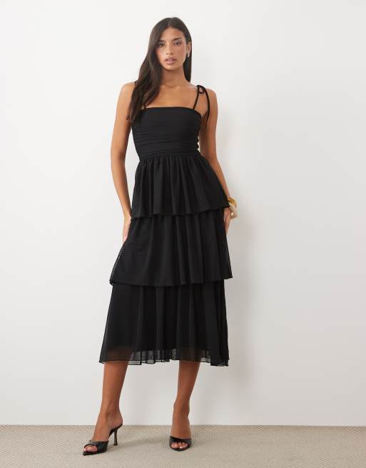 tired midi dress Soleil- Summer- Striped 100% Cotton Medium this versatile dress is perfect for casual outings Buy Polago Clothing Black Solid