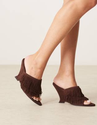 Chaussures Compensées Femme W.S Shoes - Daim Marron à Franges - Pointure UK 5 - Neuves En Boîte