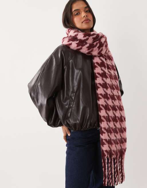 ASOS DESIGN tkany szalik w pepitkę, różowy, 2 z 3