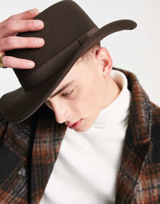 ASOS DESIGN - Tobaksfarvet fedora-hat i polyester med bånd, 2 af 4