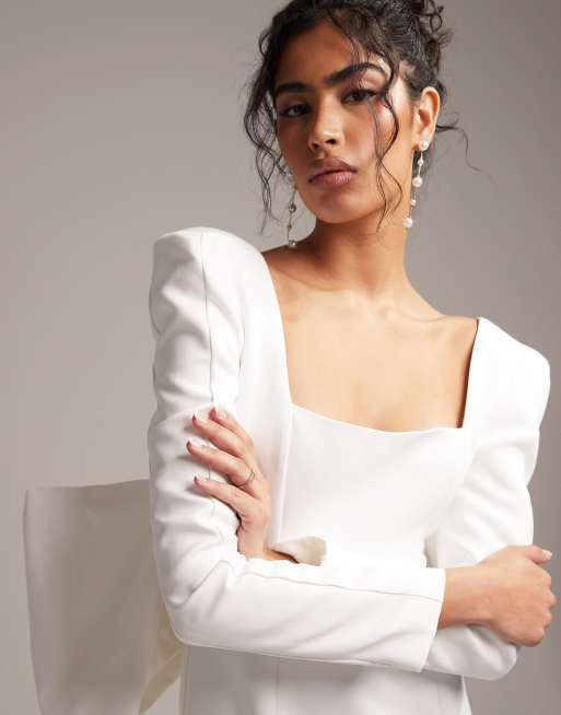 ASOS DESIGN Toby statement square neck and bow back wedding dress in ivory, 5 of 6