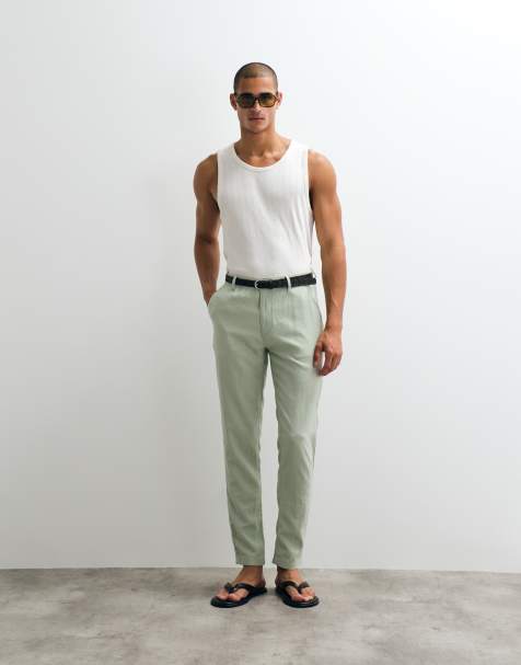 ASOS DESIGN - Toelopende broek van linnenmix in kaki, deel van co-ord set - view 1