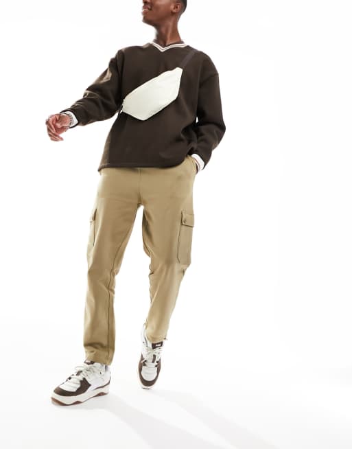 ASOS DESIGN - Toelopende cargo-joggingbroek met trekkoord in beige
