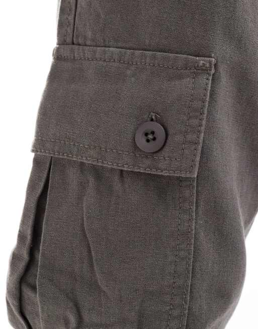 ASOS DESIGN - Toelopende cargobroek van linnen in antraciet met wassing, 2 van 5