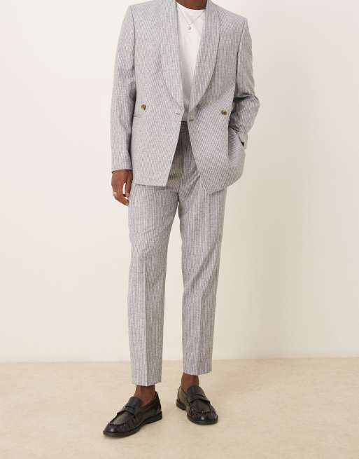 ASOS DESIGN - Toelopende gestreepte pantalon van linnenmix in blauw, 2 van 5