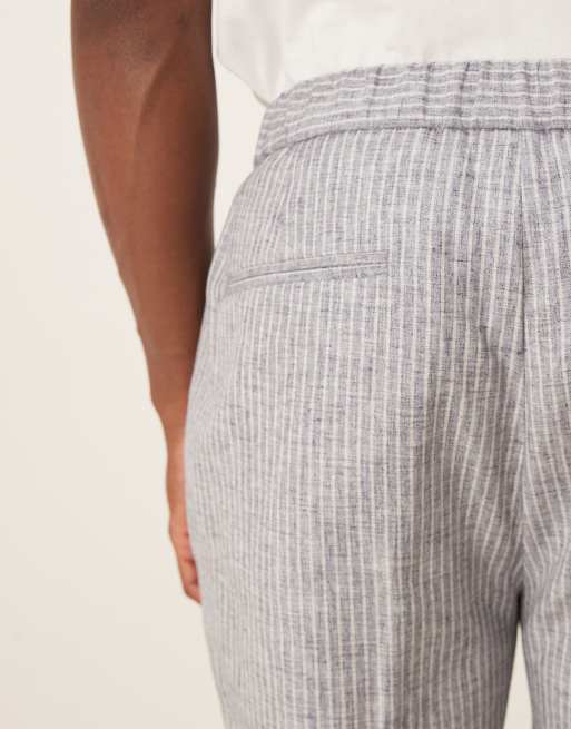 ASOS DESIGN - Toelopende gestreepte pantalon van linnenmix in blauw, 3 van 5