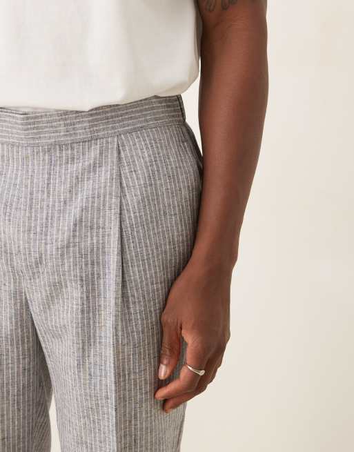 ASOS DESIGN - Toelopende gestreepte pantalon van linnenmix in blauw, 5 van 5