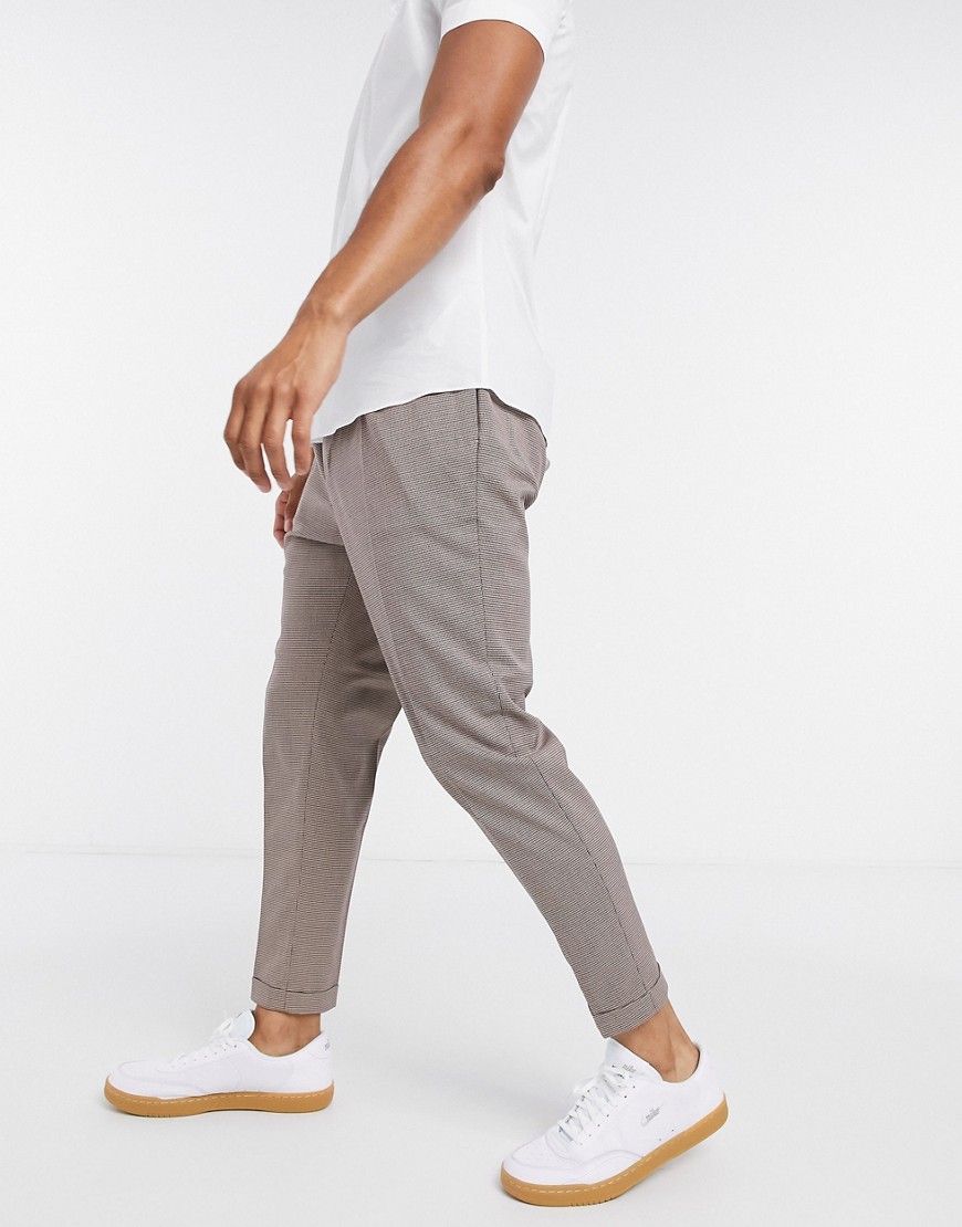 ASOS DESIGN - Toelopende nette broek met pied-de-poule in stone-Marineblauw