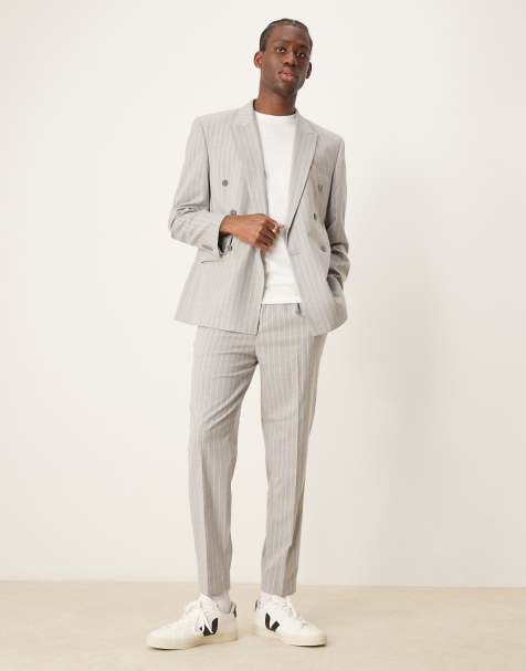 ASOS DESIGN - Toelopende pantalon in grijs met krijtstreep - view 1