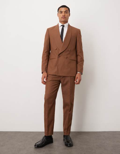 ASOS DESIGN - Toelopende pantalon van linnenmix in bruin