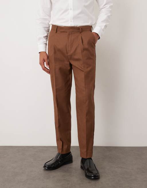 ASOS DESIGN - Toelopende pantalon van linnenmix in bruin, 2 van 5