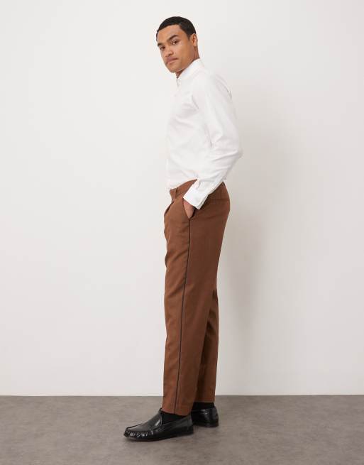 ASOS DESIGN - Toelopende pantalon van linnenmix in bruin, 3 van 5