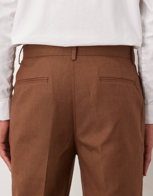 ASOS DESIGN - Toelopende pantalon van linnenmix in bruin, 4 van 5