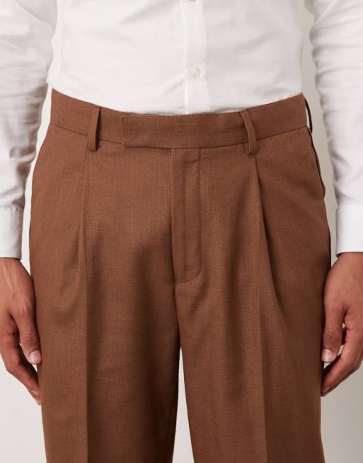 ASOS DESIGN - Toelopende pantalon van linnenmix in bruin, 5 van 5