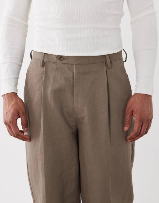 ASOS DESIGN - Toelopende pantalon van linnenmix in bruin, 4 van 5