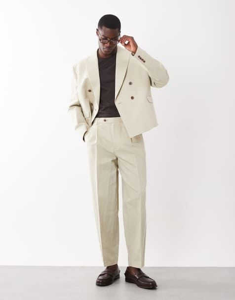 ASOS DESIGN - Toelopende pantalon van linnenrijke stof in stone - view 1