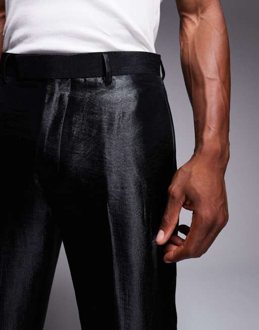 ASOS DESIGN - Toelopende pantalon van metallic jacquard in zwart, 4 van 5