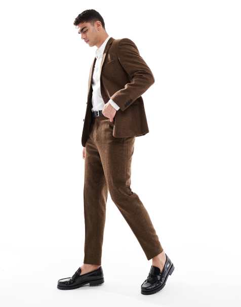 ASOS DESIGN - Toelopende pantalon van wolmix in donkerbruin - view 1
