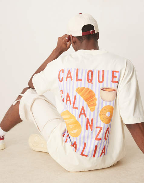 ASOS DESIGN – Tofufärgad t-shirt i oversize med tryck baktill - view 1