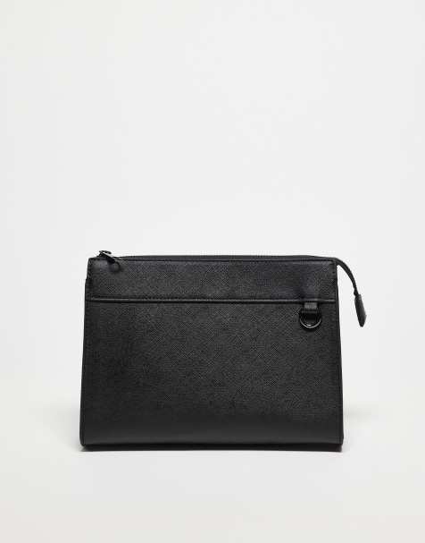 ASOS DESIGN toiletry pouch in black pu saffiano - view 1