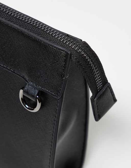 ASOS DESIGN toiletry pouch in black pu saffiano