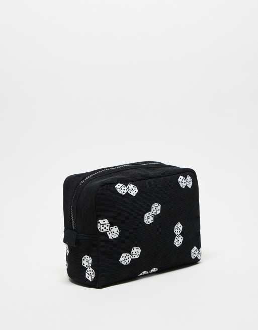 ASOS DESIGN - Toilettas met dobbelstenenprint in zwart corduroy, 3 van 4