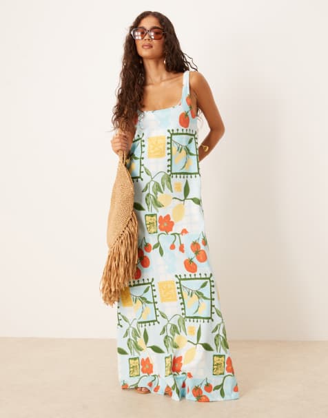 ASOS DESIGN – Tomatmönstrad maxiklänning i trapetsstil - view 1