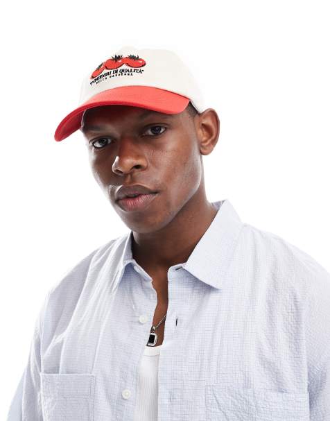 ASOS DESIGN tomato embroidery cap in ecru and red - view 1