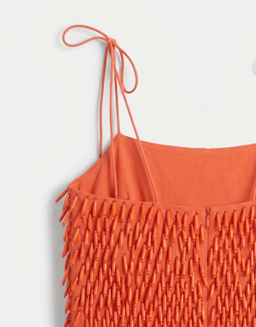 ASOS DESIGN – Tomatröd, utsmyckad miniklänning med smala axelband, 8 av 8