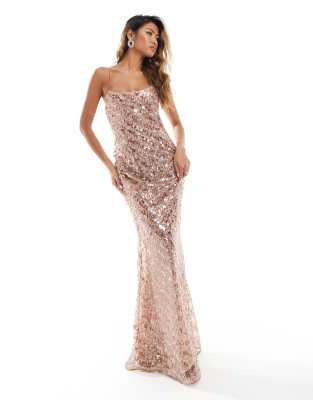 Asos Design Tonal Sequin Square Neck Cami Maxi Dress In Gold