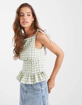 ASOS DESIGN - Top à bretelles nouées - Vichy menthe-Vert