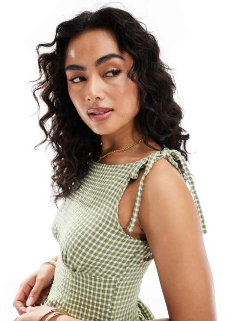 ASOS DESIGN - Top à bretelles nouées - Vichy, 3 de 4