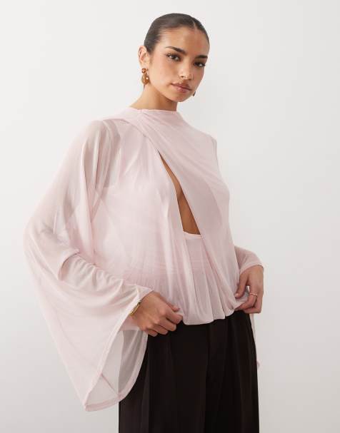 ASOS DESIGN - Top a campana drappeggiato in rete rosa con scollo ad anello - view 1