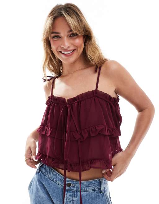 ASOS DESIGN - Top a canottiera in chiffon sangue di bue con volant