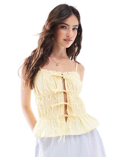 ASOS DESIGN - Top a canottiera in popeline color latticello allacciato sul davanti