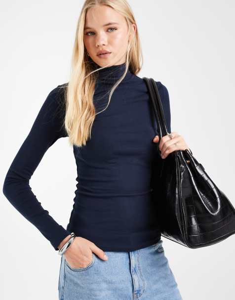 ASOS DESIGN top à col cheminée et manches longues bleu marine - view 1