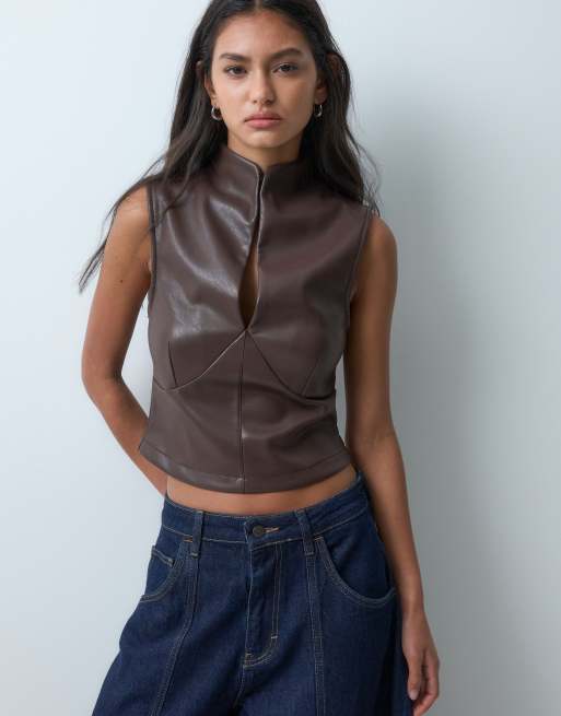 ASOS DESIGN top à col mao marron, 3 de 5