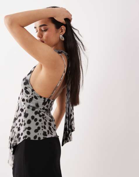 ASOS DESIGN - Top à col montant avec liens noués et imprimé animal abstrait - view 1